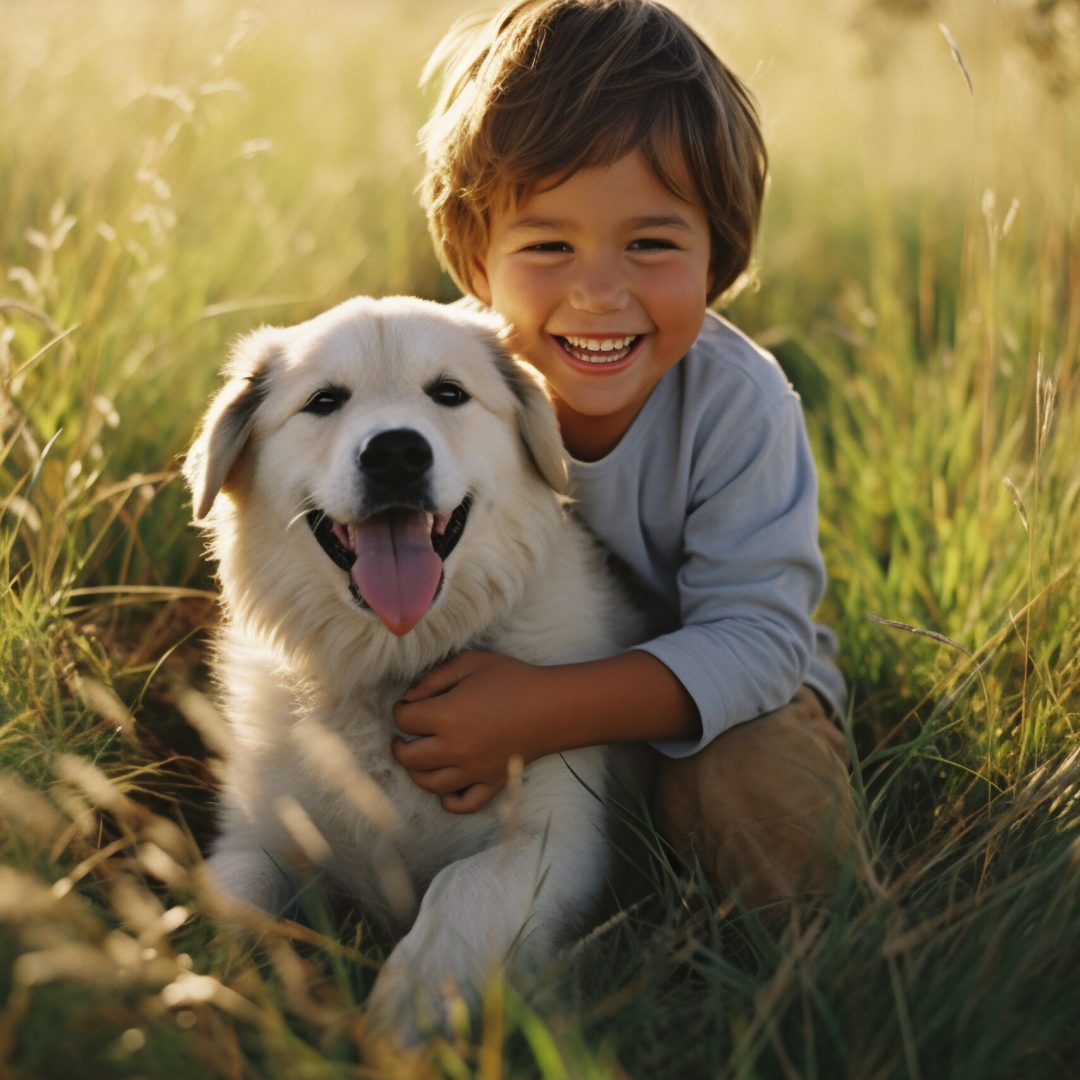portrait-adorable-child-with-their-dog-field
